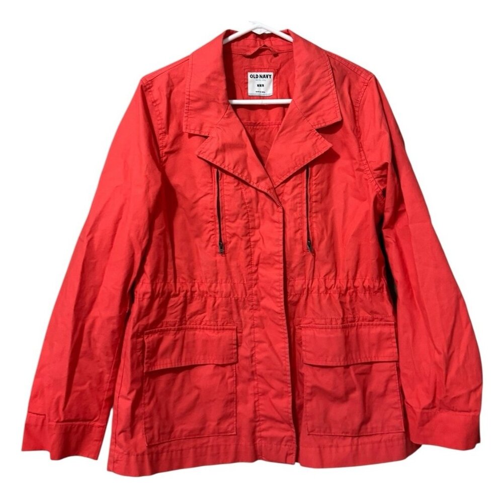 Old Navy Women Rebellion Red Size Medium Long Field Jacket Cotton Zip READ